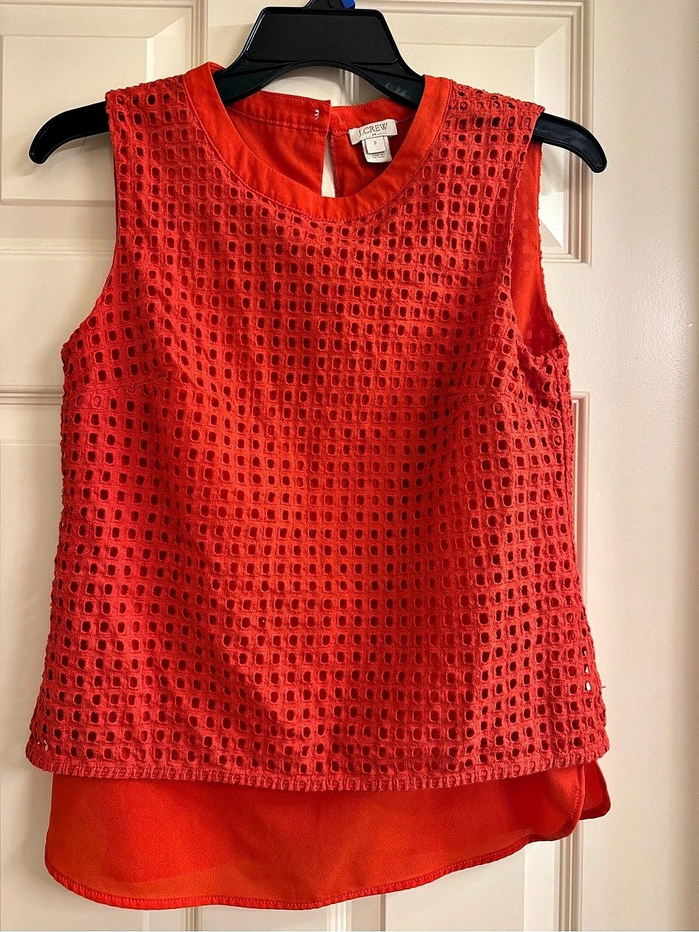 J.Crew Red Eyelet Sleeveless Blouse Size XS